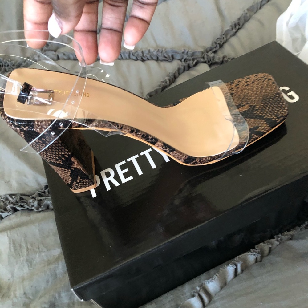 P.L.T Clear strap snake flat heel square toe heels